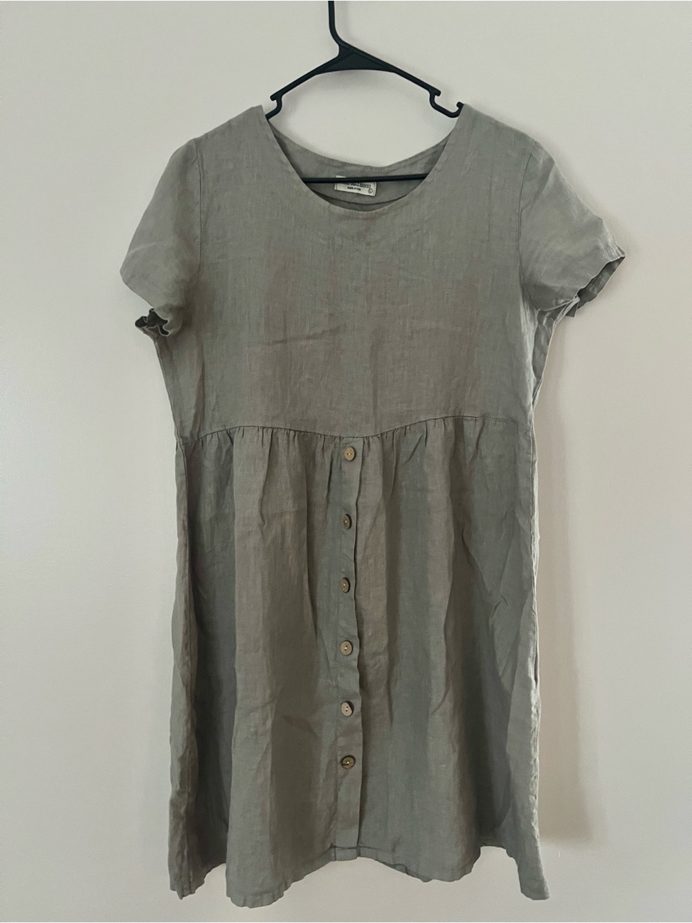 100% Linen Terzo Millennio Made in Italy Babydoll Dress Gray Taupe